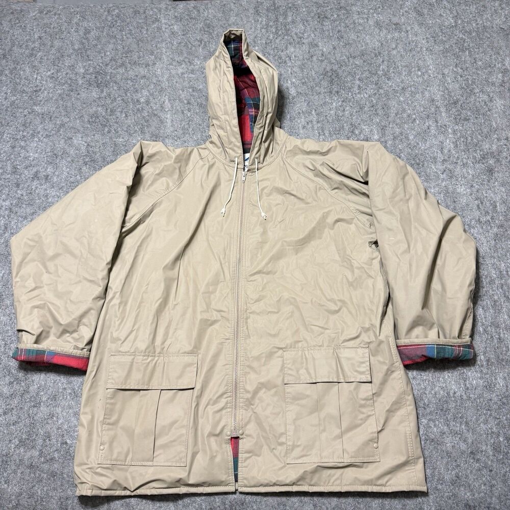 Vintage Misty Harbor Rain Jacket Womens XL Flannel Lined Hooded PVC Unisex Coat
